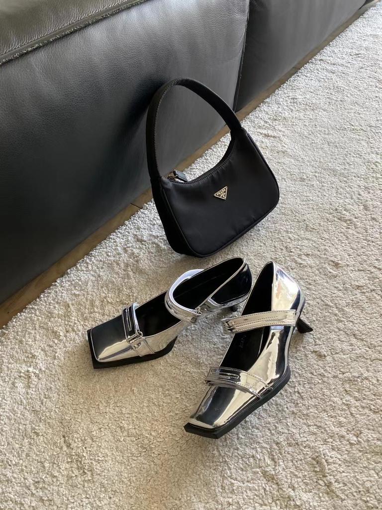 fashion Square Toe Women Pumps Silver Black Fashion Dress Shoes Thin Mid Heels Cross Bandage Sexy Office Pumps Elegant Dress Shoes Woman