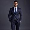 Elegant Navy Blue Solid Men Suits Two Piece Formal Notch Lapel Single Breasted Slim Fit Outfits Office Business Casual Suits