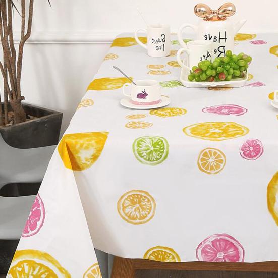 Fruit Leaf Print Tablecloth Oil Proof PVC Wrinkle Resistance Tea Table Cover Home