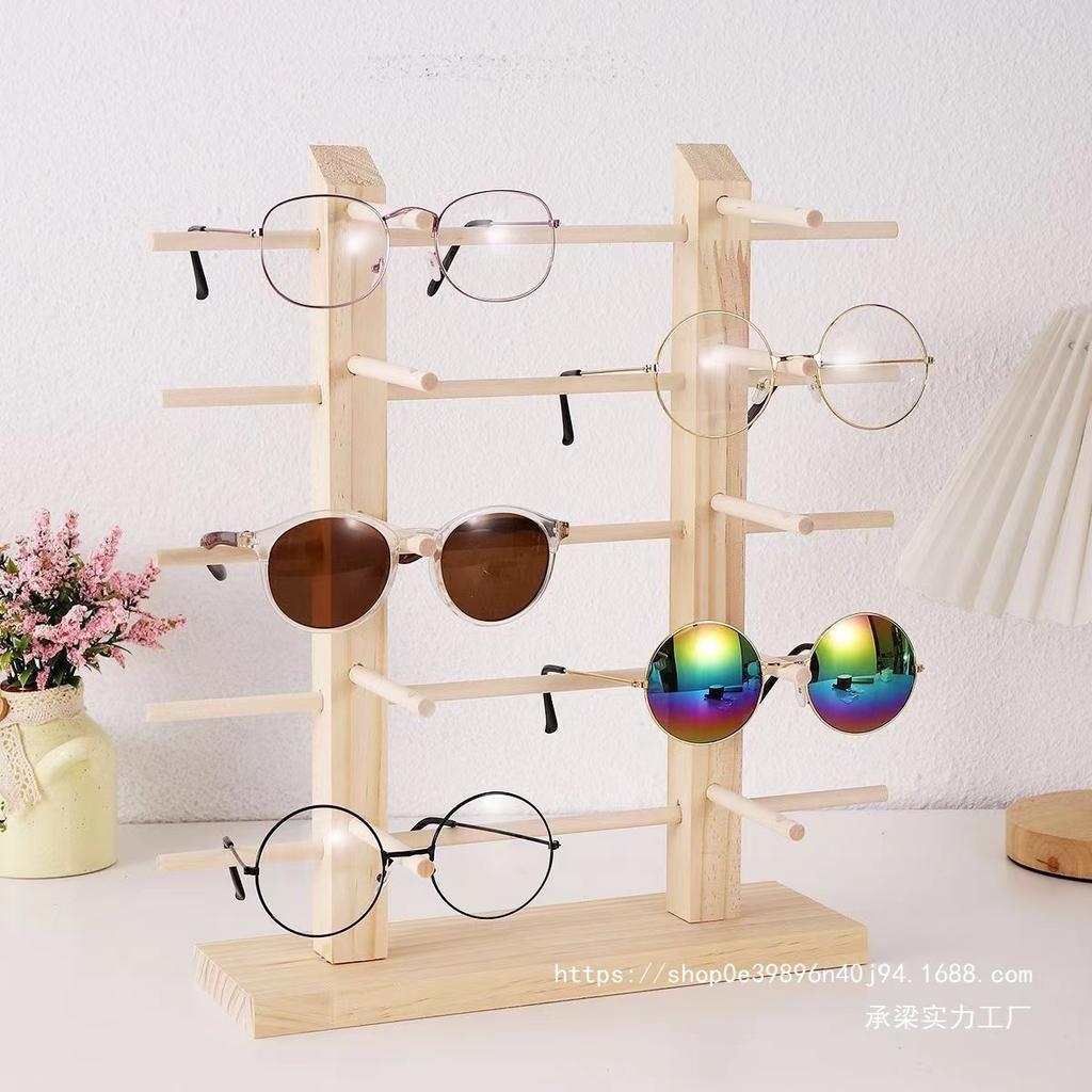 Wooden Eyeglass Storage Rack Household Sunglasses Glasses Display Rack Organizer Perforation-free Multi-functional Desktop