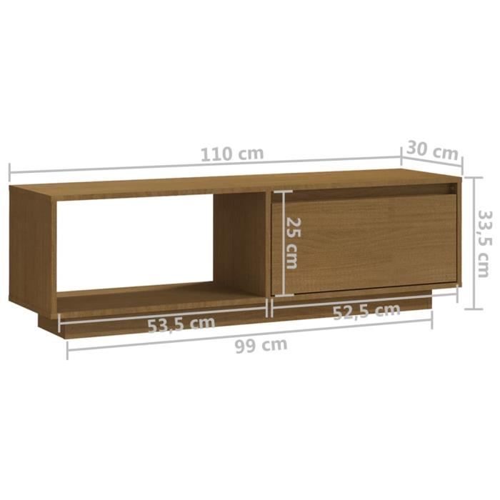 VidaXL Meuble TV Marron miel 110x30x33,5 cm Bois de pin massif
