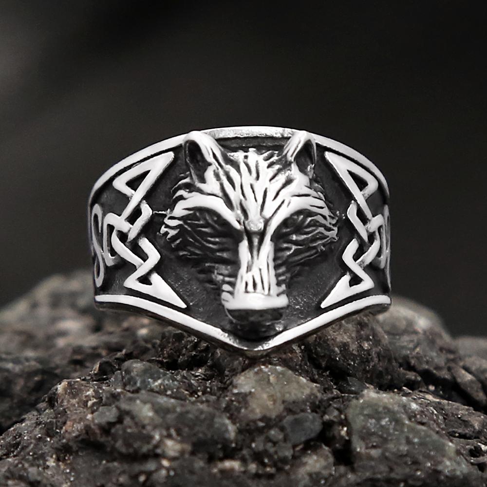 Vintage Stainless Steel Wolf Head Ring For Men Women Punk Fashion Viking Celtic Knot Rings Biker Amulet Jewelry Gifts Wholesale