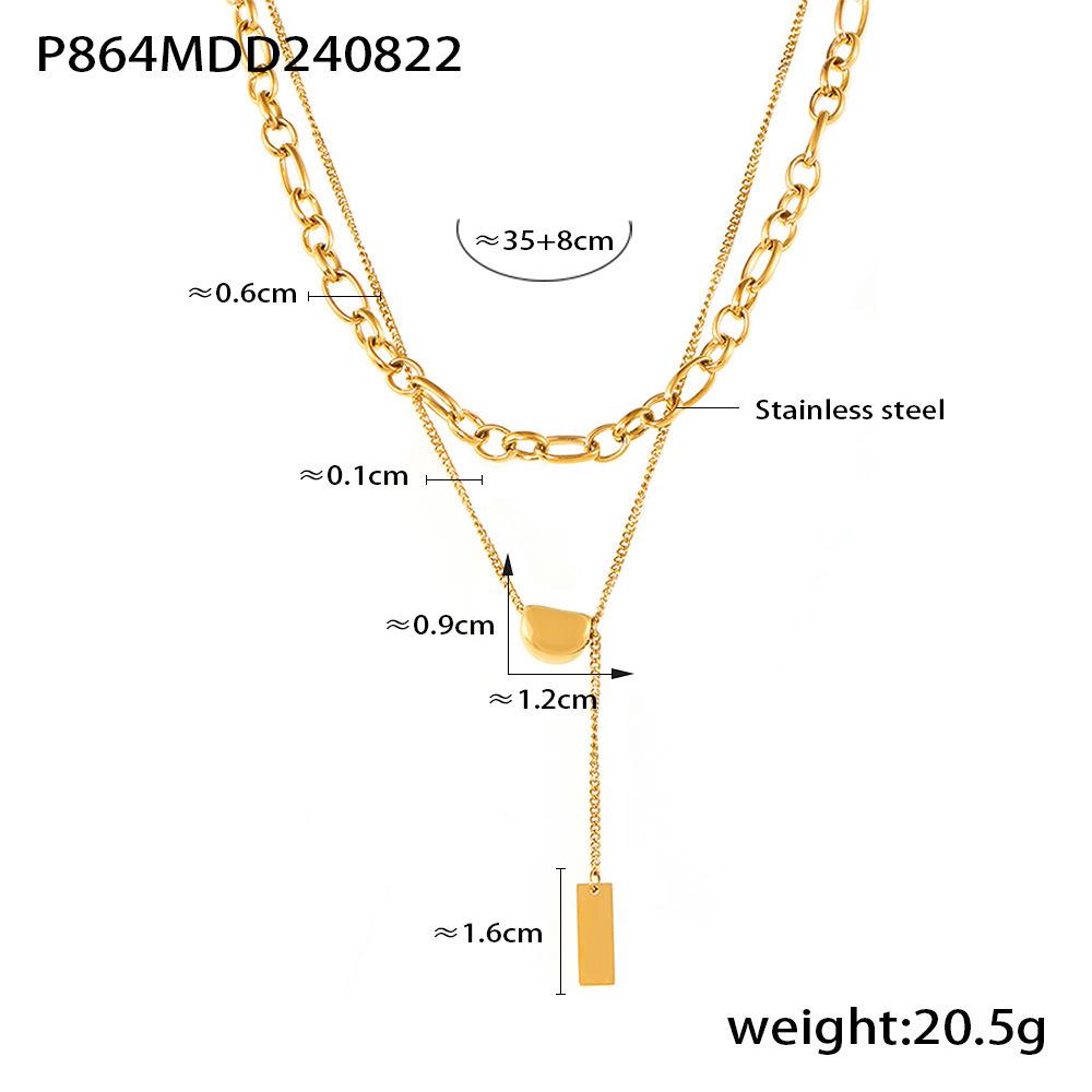 Niche Acacia Bean 18k Gold-Plated Stainless Steel Double Layer Necklace for Women