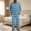 Men's Striped Pajama Set with Button Down Shirt and Pants - Loose Fit Casual Two Piece Sleepwear