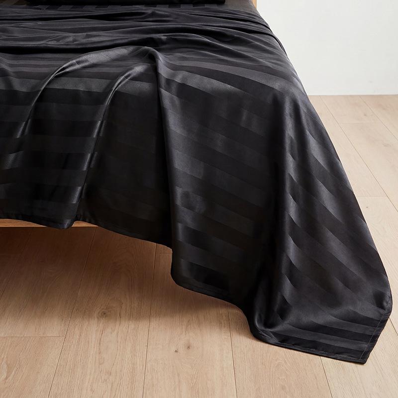 Cross-Border Satin Stripe Bed Sheet & Pillowcase Set for Oversized Double Bed