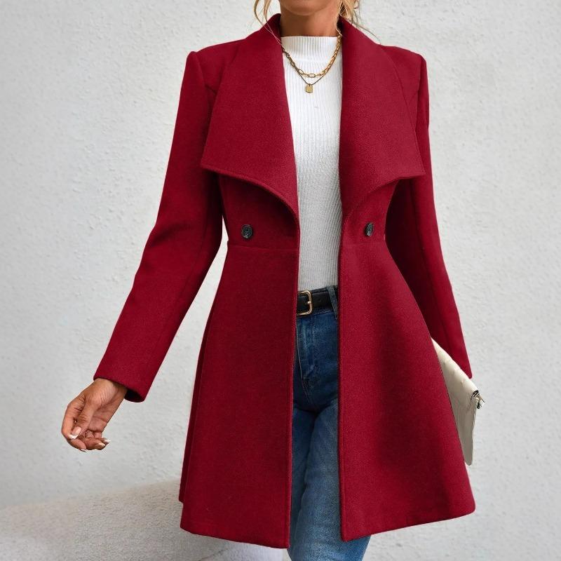 Women's Fashion Lapel Button Slim-Fit Wool Coat for Autumn Winter