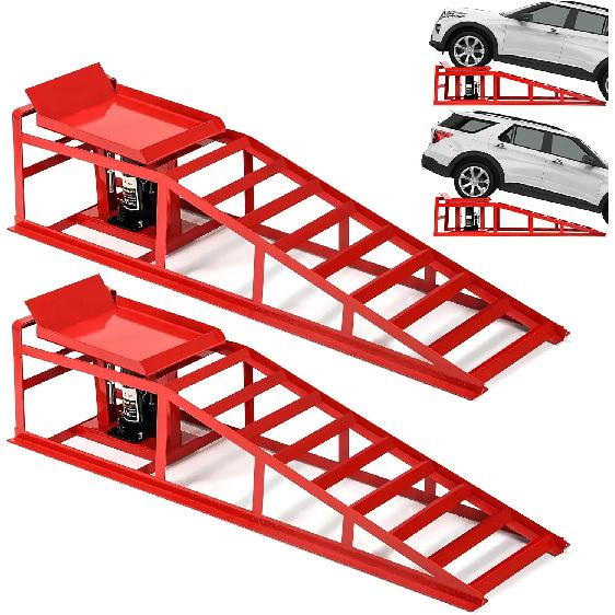 2-Piece Hydraulic Car Ramps, 5T Capacity, Adjustable Height for Home Garage Vehicle Repair and Oil Changes