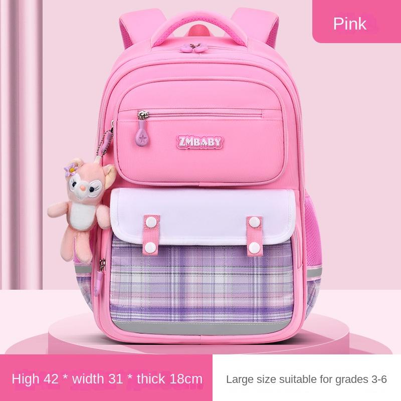 

Fashion School Bags for Girls Pink Purple Plaid Bookbag Waterproof School Backpack Kids Gift Cute Shoulder Bag Student Schoolbag