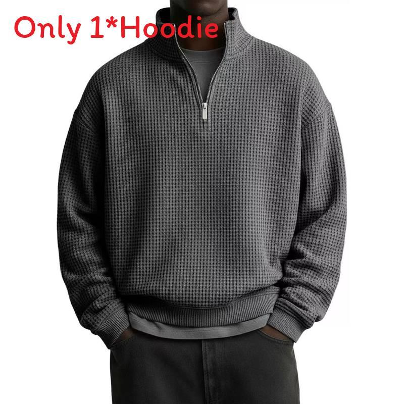 Minimalist Stand Collar Long Sleeve Mens Hoodie With Polyester Fabric For Casual Wear
