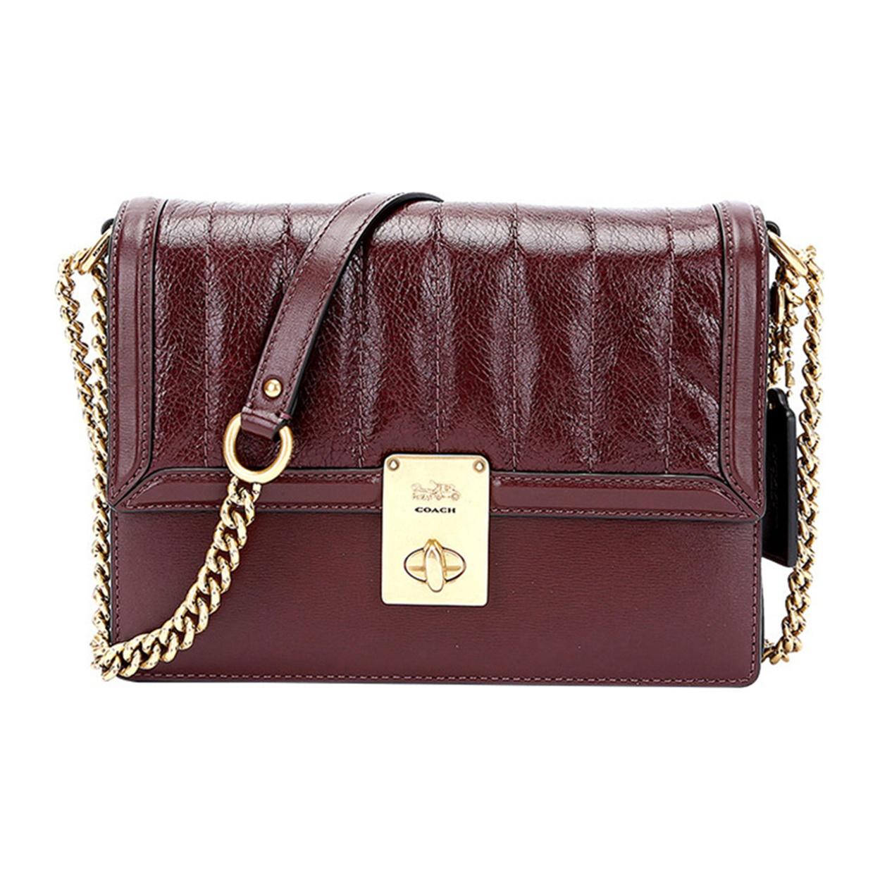 Coach Hutton 22 Flap Leather Shoulder Crossbody Bag Small Women bags Burgundy 89066-B4RN Basic Set (Bag+Dust Bag)