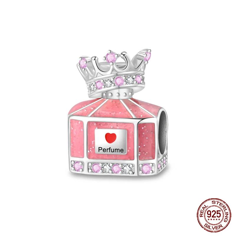 Charms Beads Fit Brand Original Bracelets 100% Copper Pink Crown Perfume Bottle Easter Eggfine Diy Jewelry Gift