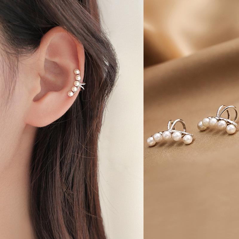 Beixi S925 Sterling Silver Shell Pearl Ear Cuff for Women - Simple Geometric Design, No Piercing Required. 925 Silver