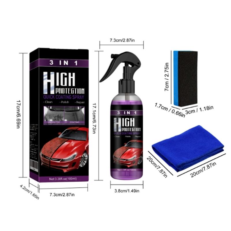 Quick Dry 3 in 1 Car Polish Sprays Car Coating Sprays Multipurpose Waterless Car Cleaning Sprays for Vehicles Motorcycle