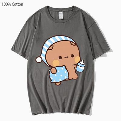 Camisetas de pareja Kawaii Lindo BuBu Panda Va a dormir con DuDu Bear Camiseta gráfica 100% algodón Ropa para hombres y mujeres Camisetas de manga larga