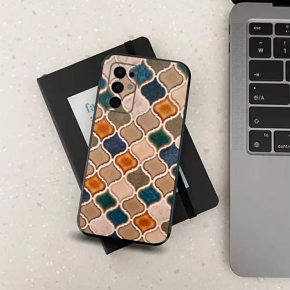 M-Moroccan Tile For Samsung Galaxy A73,31,71,53,32,72,Note,22,41,8,9,52,J7,Soft Black Silicone Cover Case