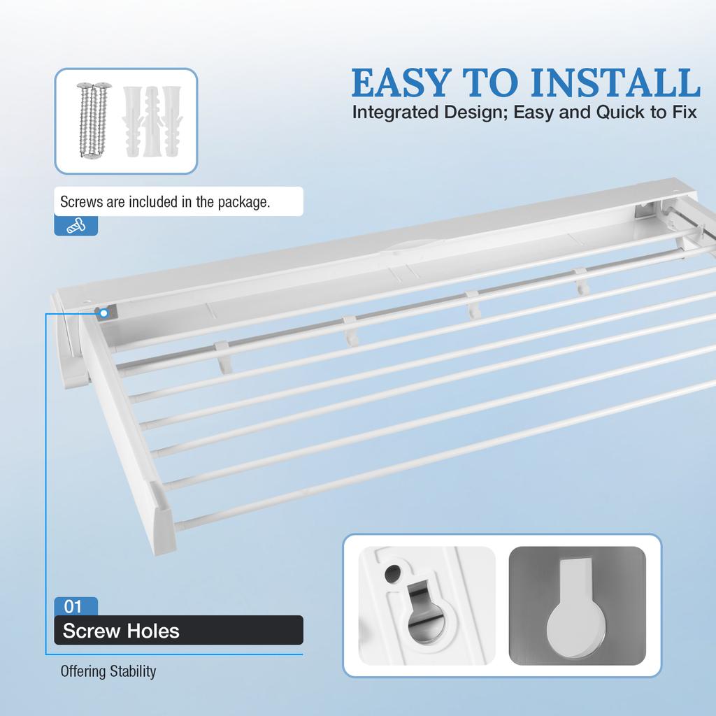 Retractable Wall Mounted Laundry Drying Rack Foldable Aluminum Holder for Balcony Bathroom Clothes Towel