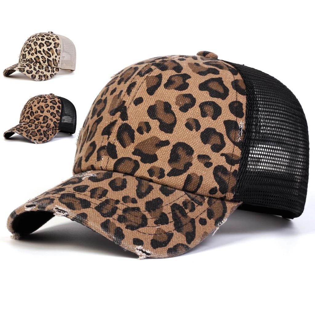 Cappelli a Rete da Baseball Unisex con Ricamo a Foro Stampa Leopardo Primavera Autunno Outdoor Regolabili Cappelli Casual Cappello Parasole Cappello Sportivo