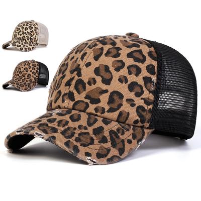 Unisex Leopard Print Hole Embroidery Baseball Net Caps Spring Autumn Outdoor Adjustable Casual Hats Sunscreen Hat Sports Cap
