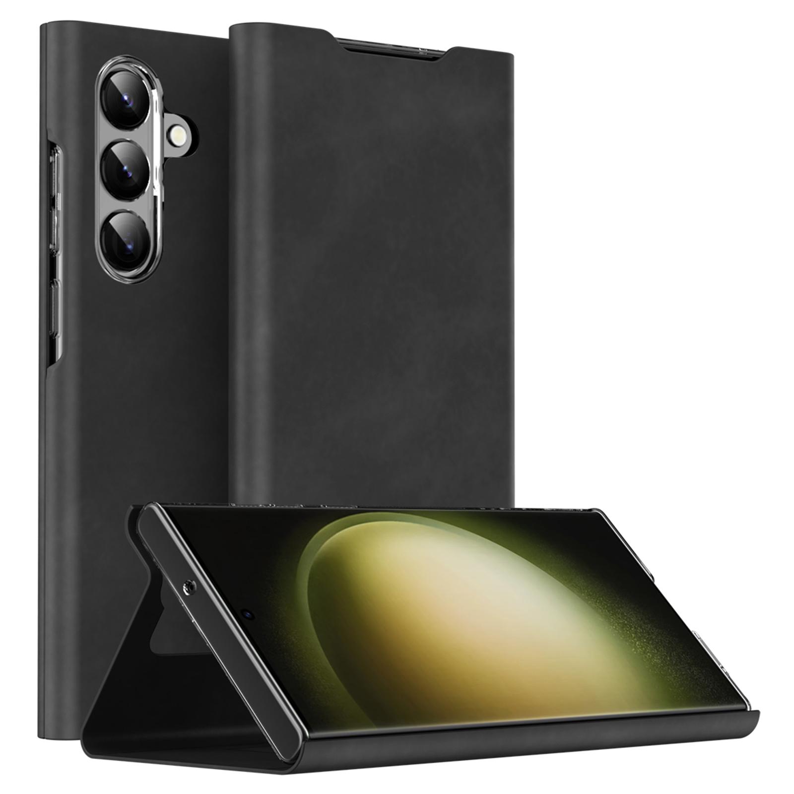 

For Samsung Galaxy S24 Phone Case Nappa Texture PU Leather+PC Card Holder Cover Black