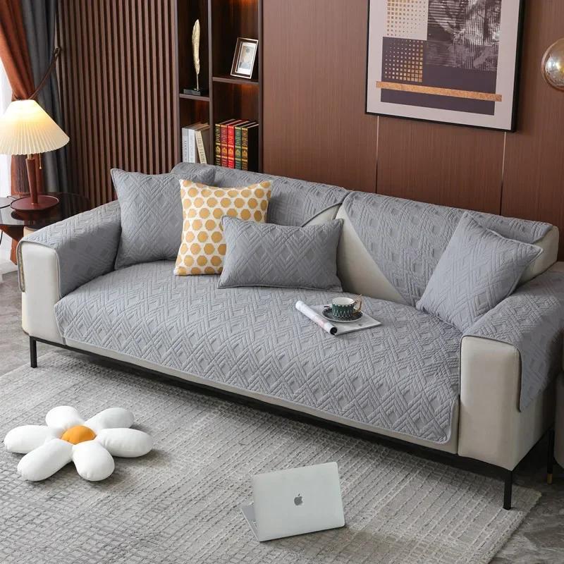 

Checkered Pure Cotton Warm Sofa Cushion Solid Color All-season Settee Towel Pillowcase Thick Anti Slip Full Coverage Sofa Cover 70x70cm 1pcs