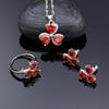 925 Silver Bridal Jewelry Sets Red Cubic Zirconia Heart Shaped Stones For Women Earrings Pendant Necklace Ring Silver Jewellery