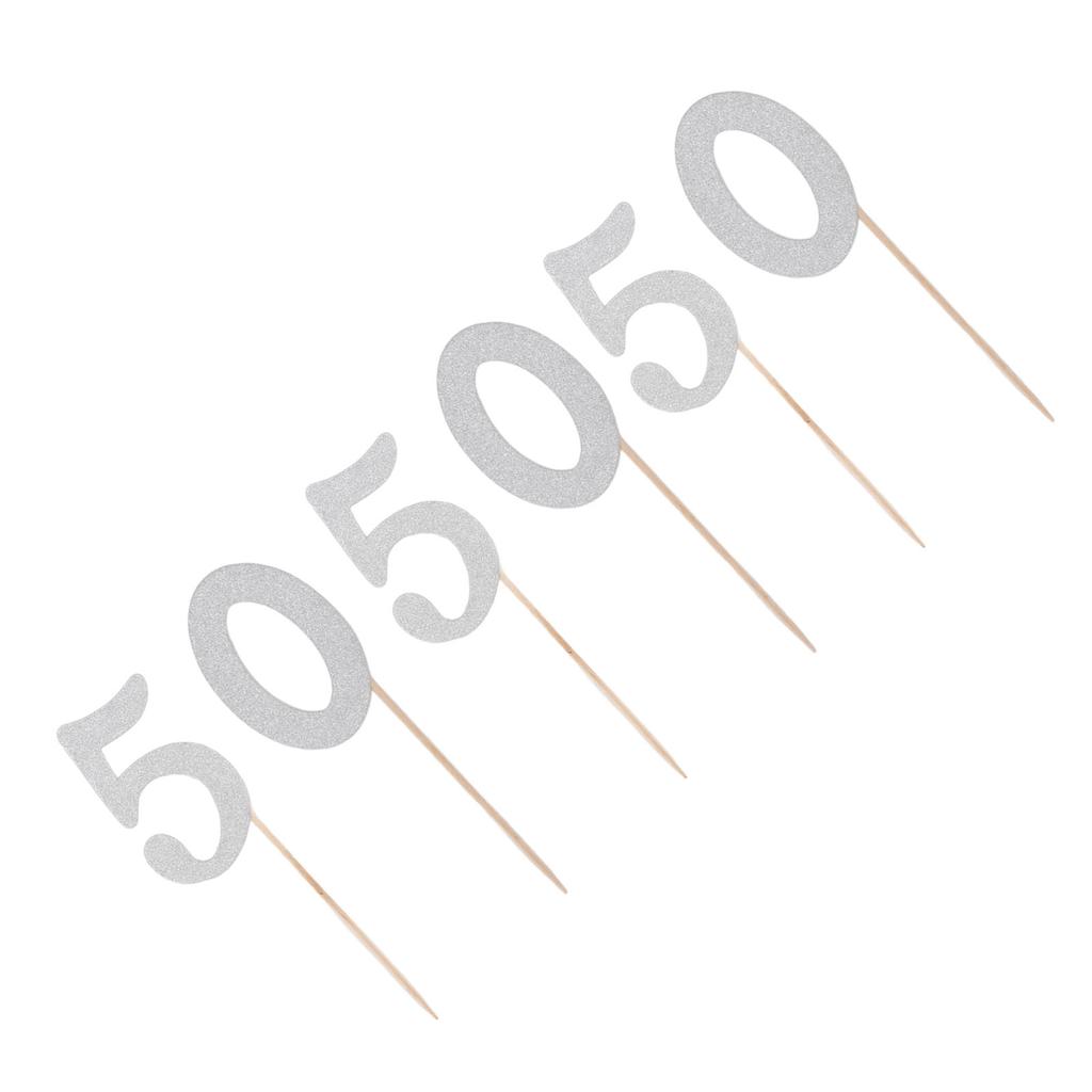 50 Set 50 Cupcake Topper Silver Glitter Practical 50th Cupcake Toppers Happy Birthday Cake Topper for Anniversary