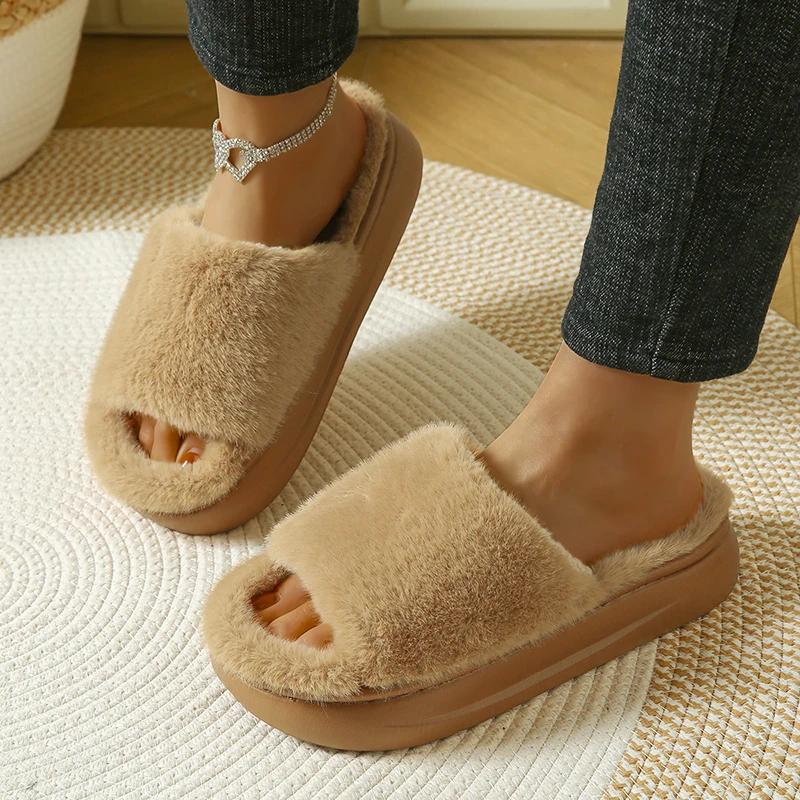 Fashion Fluffy Women's Slippers Home Winter Luxury Design Woman Shoes Flat Fashion Fuzzy Fur Slides Casual Indoor Elegant Plush Footwear