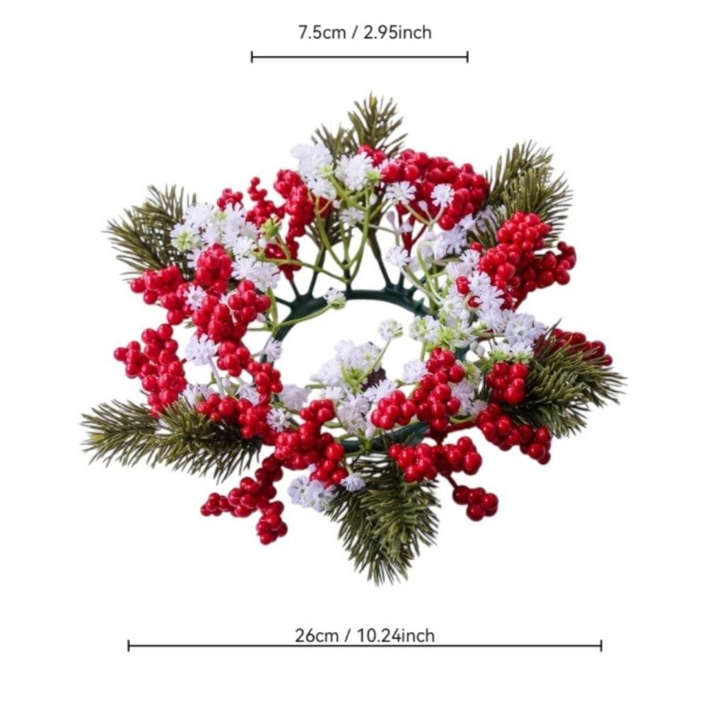 Artificial Pine Needles Christmas Wreath Red Berries Candle Ring Wreath  Table Centerpiece