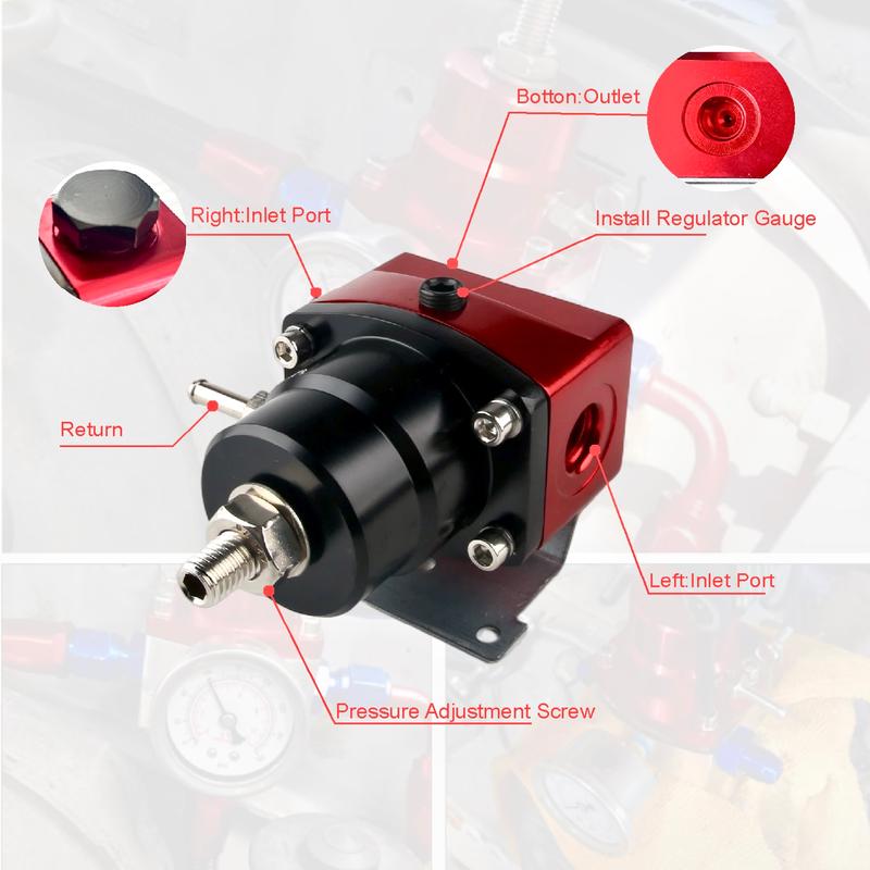 Universal Adjustable Fuel Pressure Regulator With Gauge+AN6 Fuel Line Hose+Fittings End Kit
