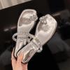 Yuanlitong, the Same 2025 Summer Square Head Cover Finger Slippers, Wearing Women's High-end Temperament Silver Half Slippers