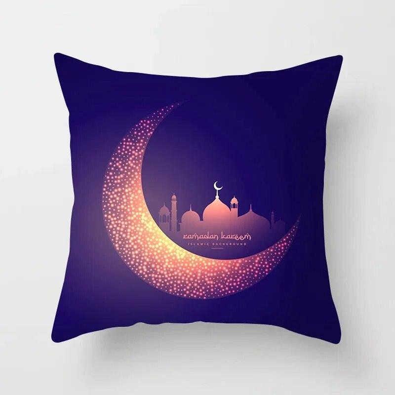 45cm*45cm Islamic Eid Mubarak Decoration Home Purple Pillowcase Ramadhan Decoration Sofa Muslim Mosque Decoration Cushion Cover