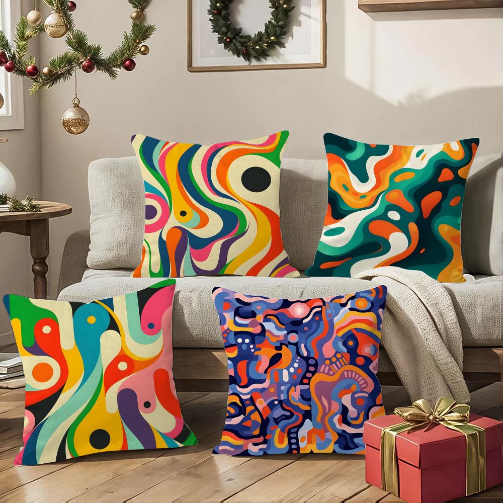 Abstract Geometric Pattern Pillow Case Silky Short Plush With Invisible Zipper Dustproof Sofa Cushion Cover For Home Decor