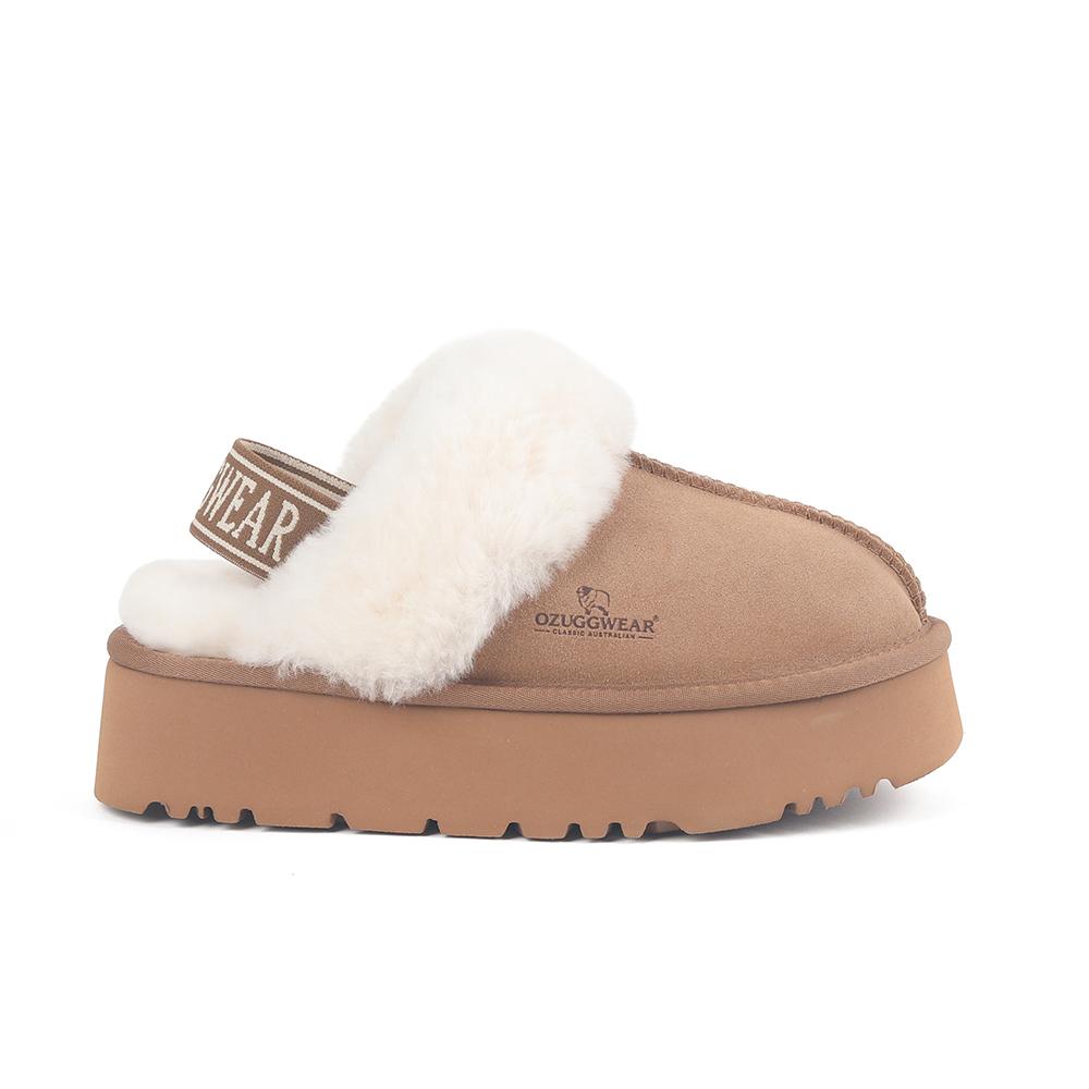 Oz Ugg Wear Adult Platform Slippers Backstrap Brown