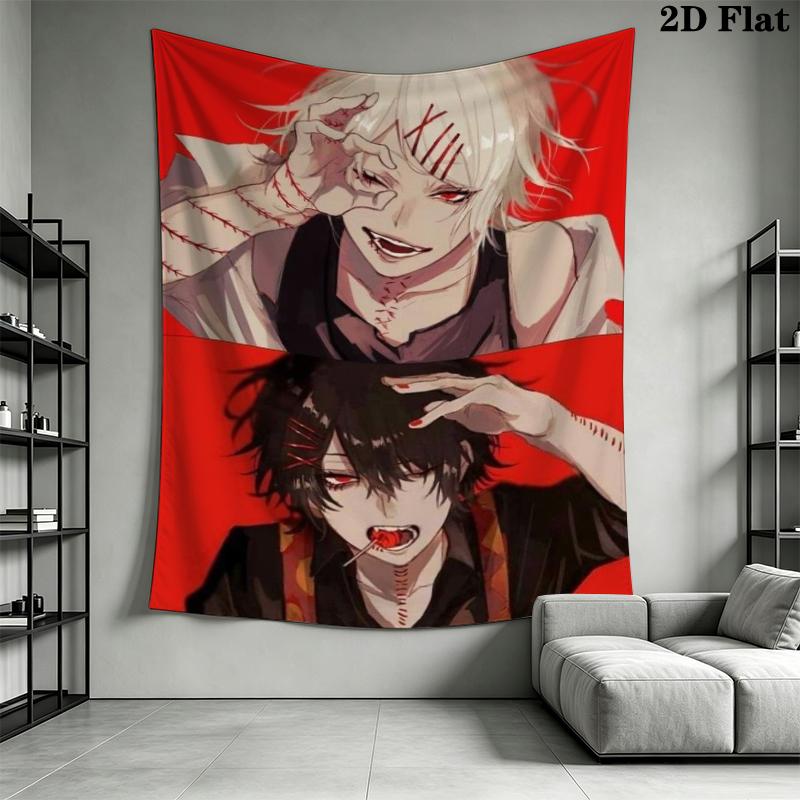 Tokyo Ghoul Wall Tapestry Aesthetic Wall Hanging Printed Fabric Blanket Decorative Tapestries for Bedroom Living Room Home Decor