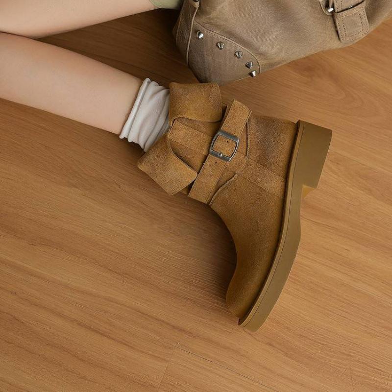 

Autumn and winter women s knight boots rubber thick-soled comfortable sleeve square heel large size women s boots leather cow suede medium boots 40