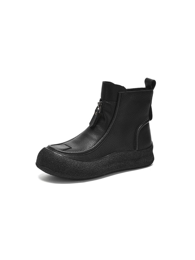 Autumn and winter new leather short boots women's flat-bottomed casual British style Martin boots soft-soled versatile fashion round boots women