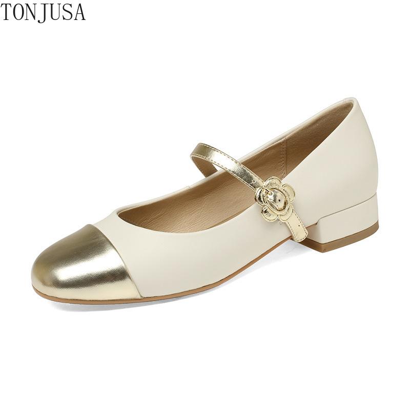 Color Matching Round Head Light Mouth Mary Jane Shoes Are Beautiful Commuting Soft Leather Large Size Women's Shoes