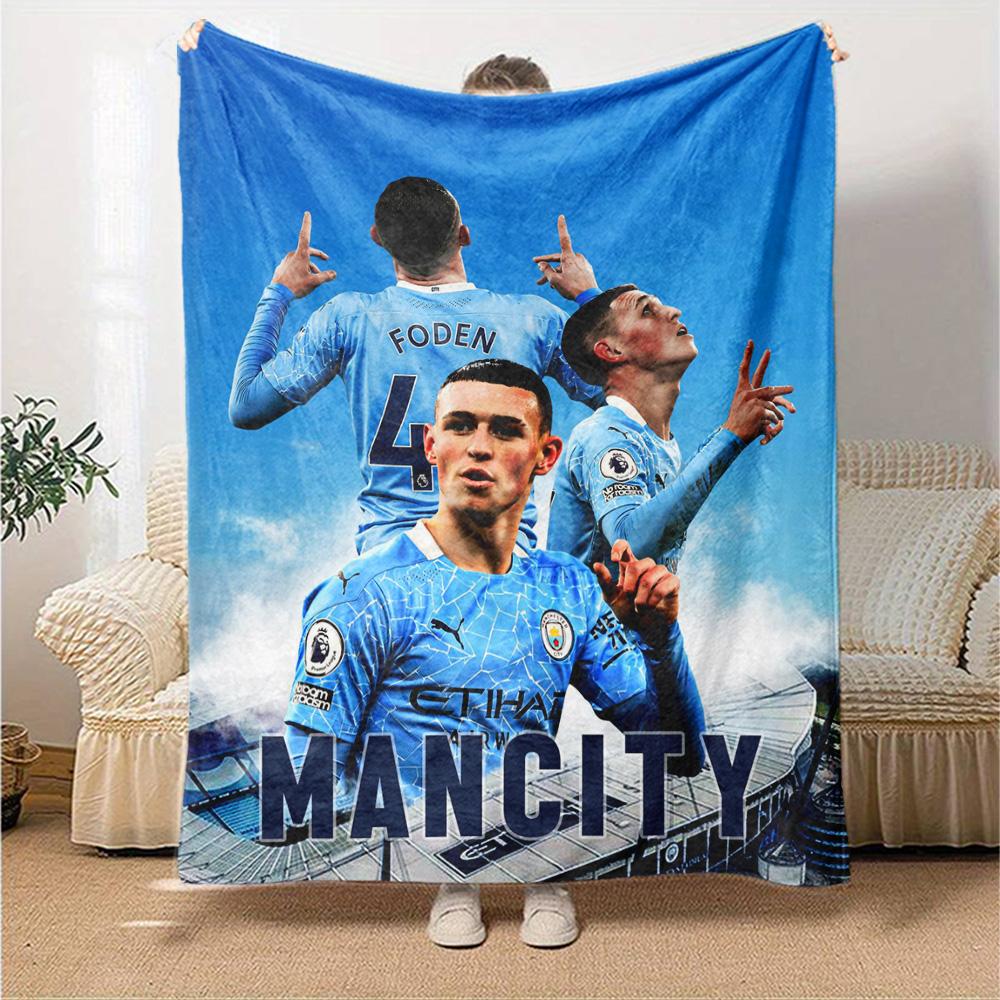 Man City Foden Spieler Collage Druck Flanell Überwurf Weiche Plüschdecke für Sofa Couch Schlafzimmer Fußballfan Heimdekoration