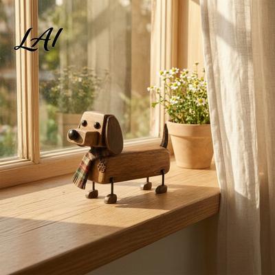 Retro Dog Statue Plaid Scarf Dachshund Figurine with Paw Office Accessories Print Charm Handcrafted Mini Puppy Desktop Decoration Decor