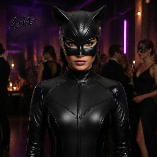 Soft Material Halloween Mask Catw Woman Mask, Black Cat Eye Costume Latex Full Face Leather Accessory for Masquerade Superhero Cosplay Party Glossy