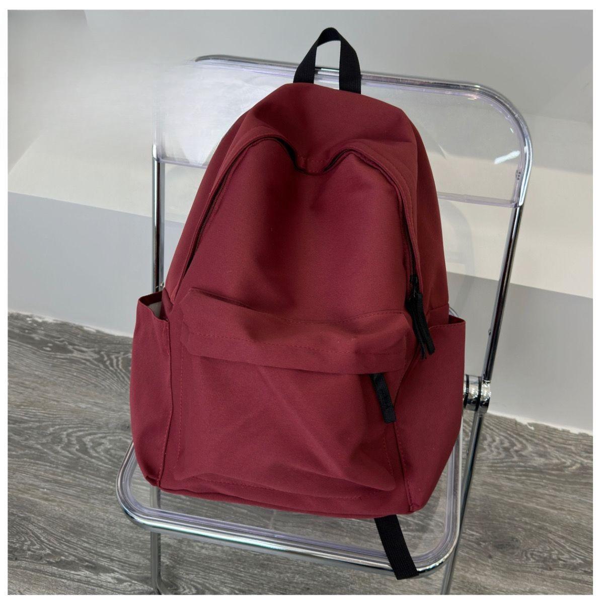 

Новый студенческий рюкзак большой вместимости, простой однотонный, студенческий повседневный простой рюкзак ONE SIZE вино красного