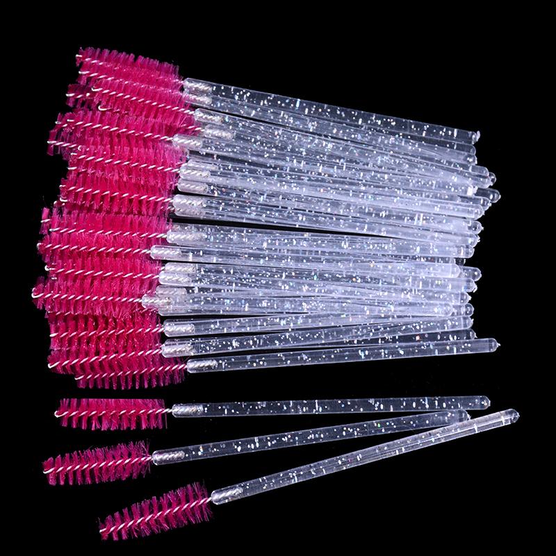 CNKESS 50Pc bags/cans Disposable Eyelash Extension Mascara Wand Glitter Micro Lash Brushes Spoolie With Container Case Wholesale