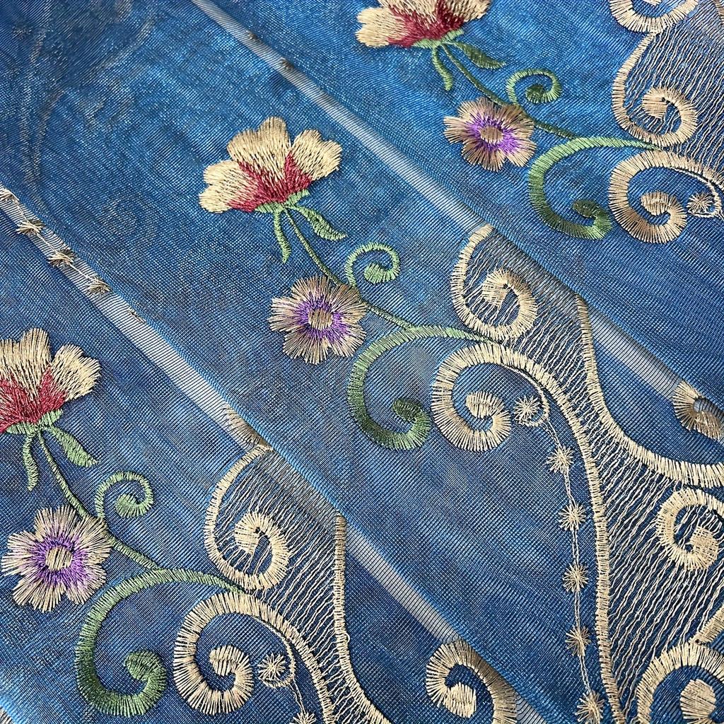 1-Panel Luxury Blue Embroidered Sheer Curtain - Light Filtering, Vintage Flower Pattern, Lace Voile Draperies for Living Room, Bedroom, Dining Room