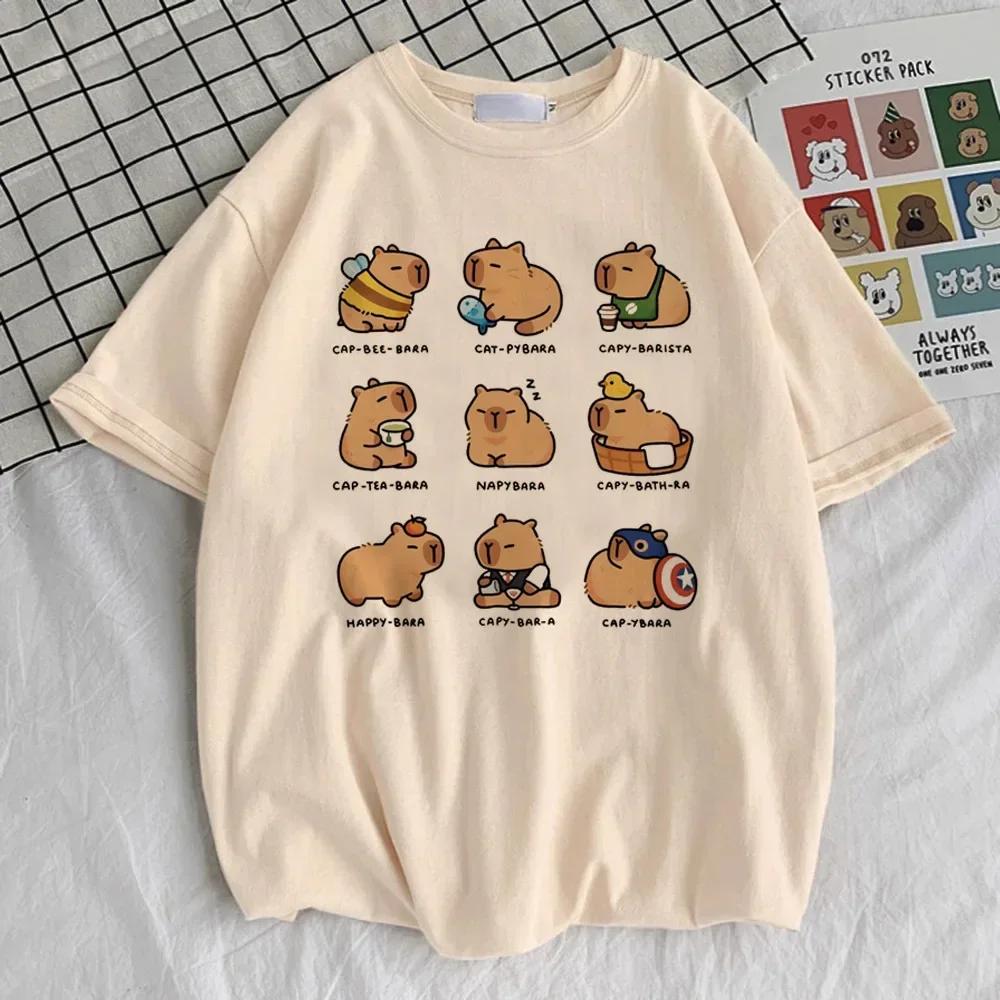 Round Neck Tshirt Cute Tops Women Clothes Capybara Kapibara Women Fashion Kawaii Clothes Tshirts S