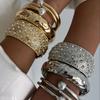 Ingemark Exaggerated Fashion Imitation Pearls Geometric Metal Bangles Hip Hop Punk Wrap Spring Bangles For Women Men Jewelry
