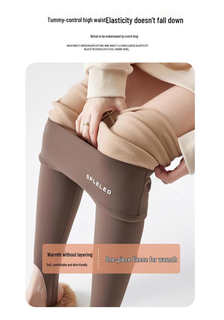 Women's High-Waisted Fleece-Lined Stirrup Yoga Pants – Warm, Thickened Base Layer with Tummy Control & Hip Lift for Autumn/Winter.