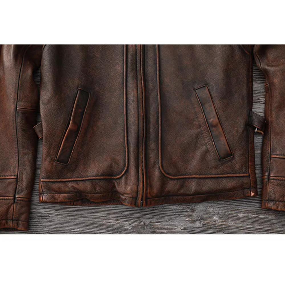 Chinese Size Vintage Red Browm Genuine Leather Jacket Light Coated First Layer Cowhide  Men Leather Jacket Fall and Winter