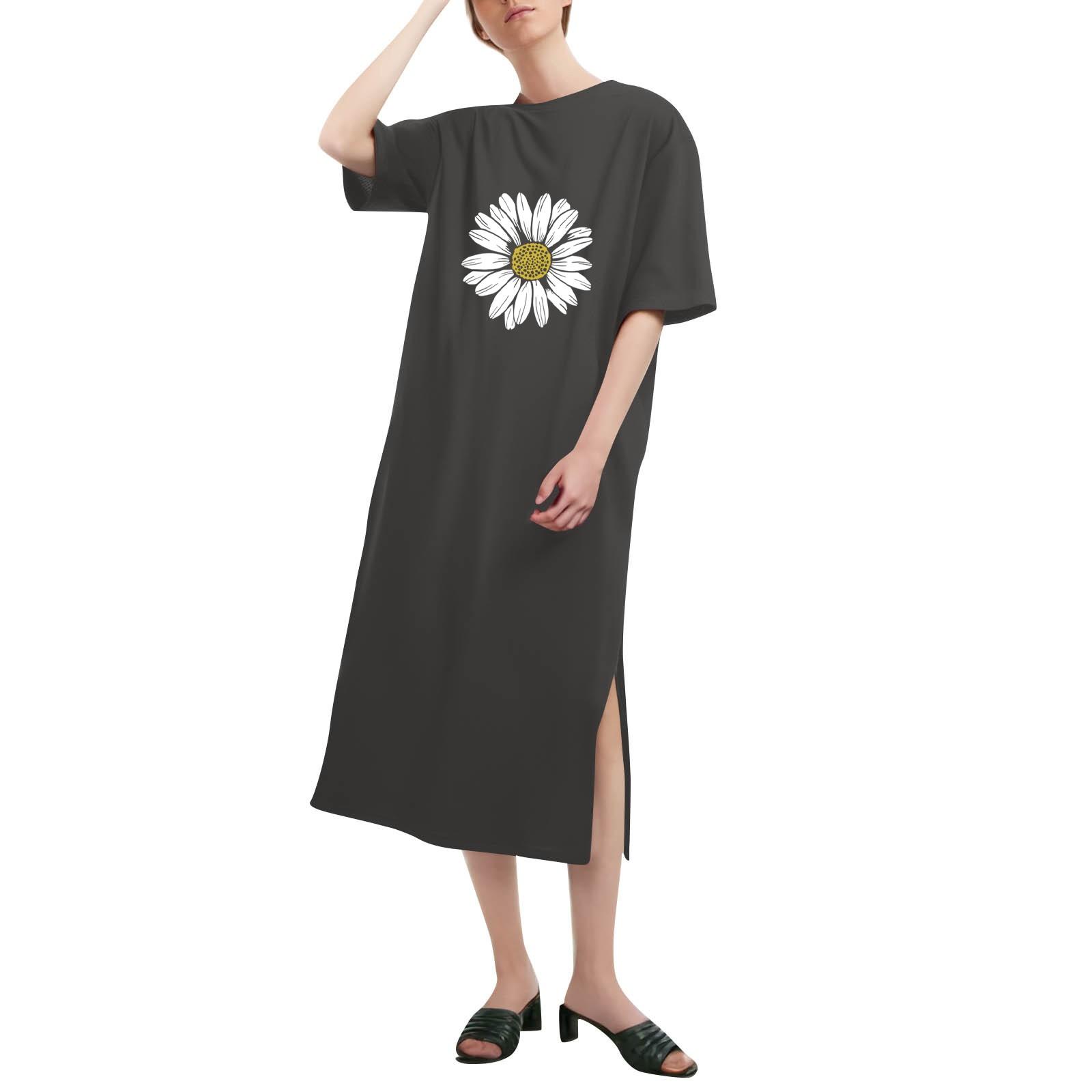 

Цветочный принт свободная рубашка с коротким рукавом и круглым вырезом длинная модная повседневная рубашка платья M