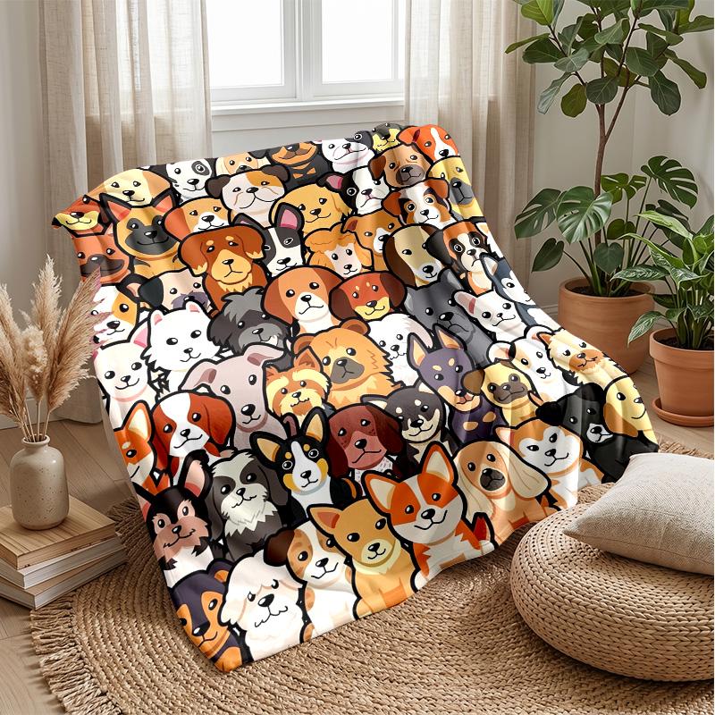 Group of Cartoon Dogs Theme Blanket Lightweight Warm Flannel Blanket Decorative Throw Blanket for Home Decoration