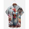 Camicia Corta Hawaiana da Uomo Stampa Pollo Cartone Animato Camicia Casual da Uomo Estate Quotidiano Street Fashion Camicia a Maniche Corte da Uomo